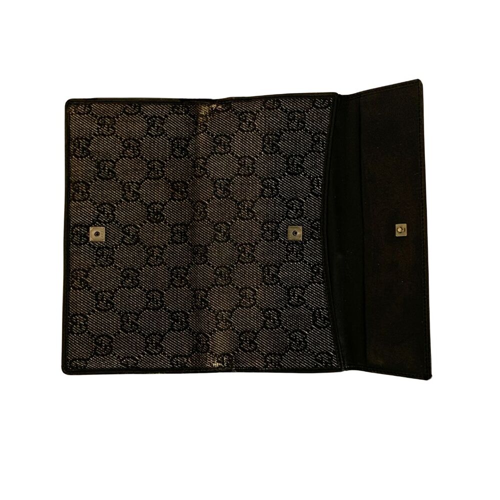 Gucci GG Canvas Leather Long Wallet Black Bifold Snap Flap Women's - Picture 11 of 13